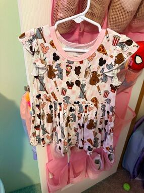 BAMBOO Pink Multi Cartoon Snack Print Ruffle Sleeve Dress